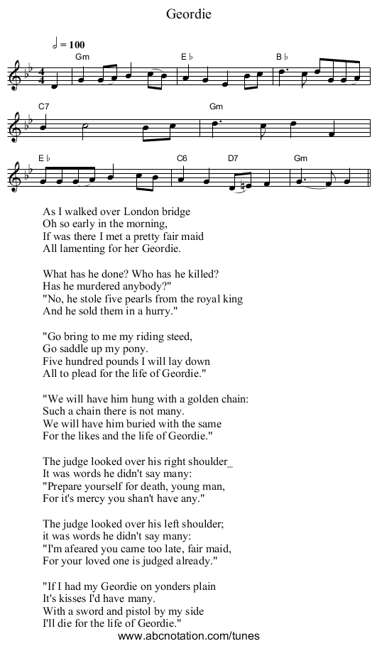 Geordie - staff notation