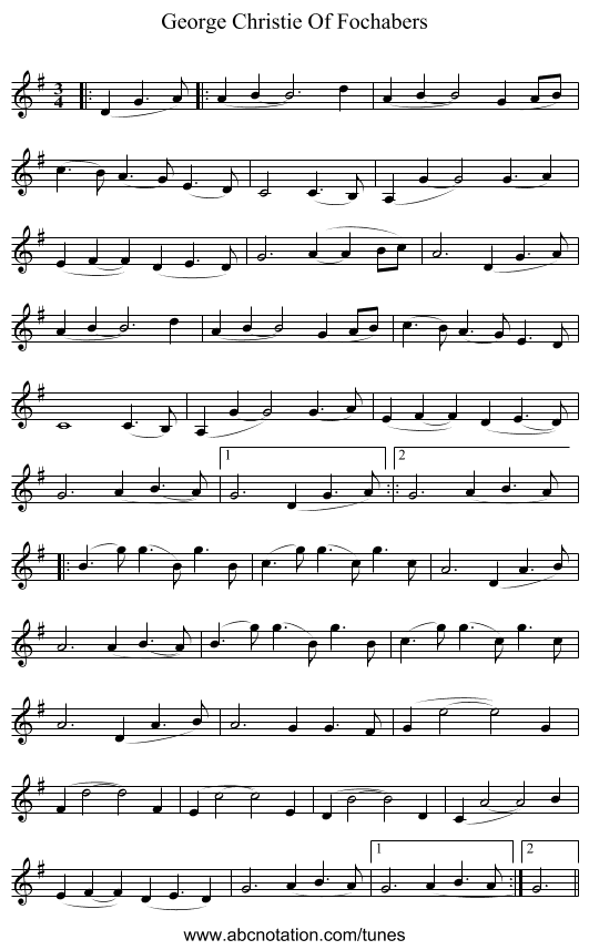 George Christie Of Fochabers - staff notation