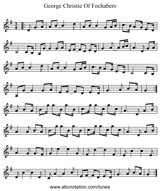 George Christie Of Fochabers - staff notation