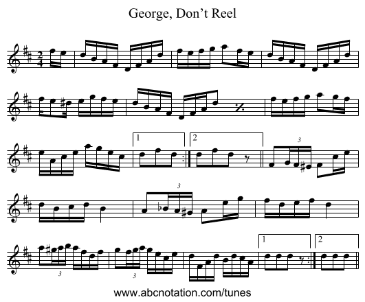 George, Don’t Reel - staff notation