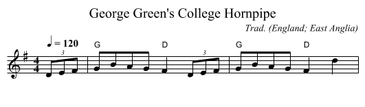 George Green's College Hornpipe - staff notation