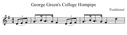 George Green's College Hornpipe - staff notation
