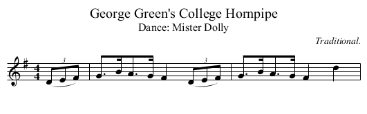 George Green's College Hornpipe - staff notation