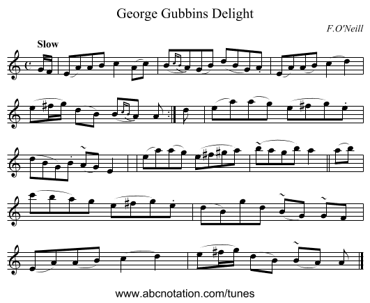 George Gubbins Delight - staff notation