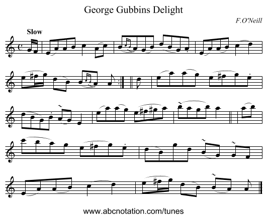 George Gubbins Delight - staff notation