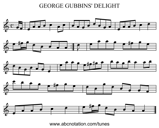 GEORGE GUBBINS' DELIGHT - staff notation