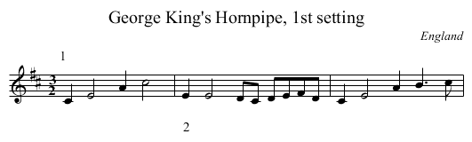 George King's Hornpipe, 1st setting - staff notation
