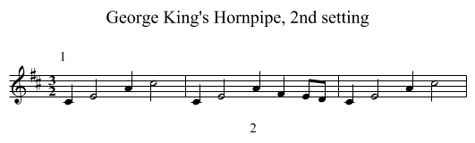 George King's Hornpipe, 2nd setting - staff notation
