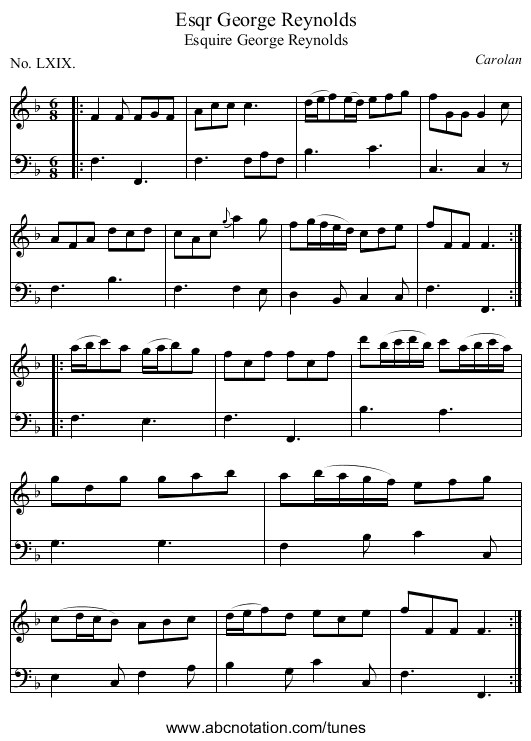 George Reynolds, Esqr - staff notation