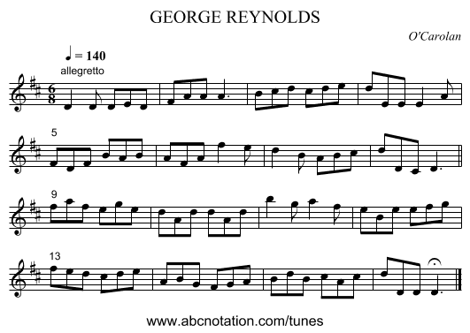 GEORGE REYNOLDS - staff notation