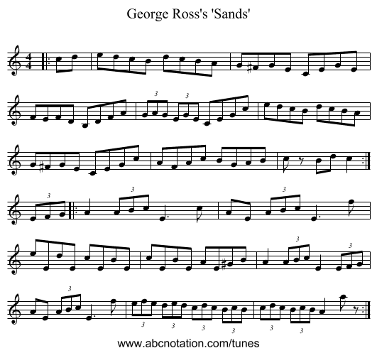 George Ross's 'Sands' - staff notation
