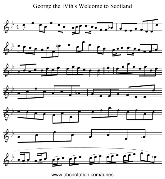 George the IVth's Welcome to Scotland - staff notation