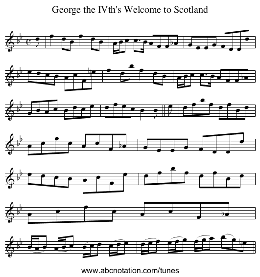 George the IVth's Welcome to Scotland - staff notation