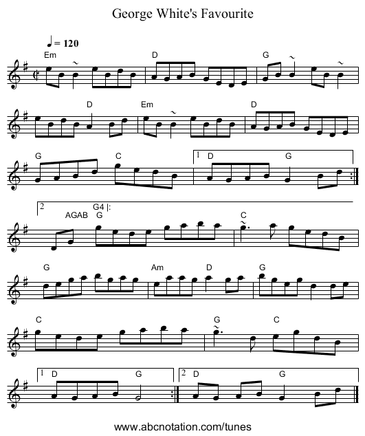 George White's Favourite - staff notation