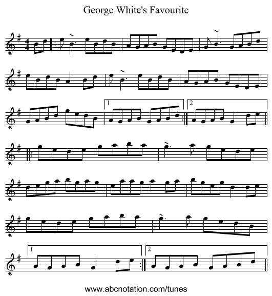 George White's Favourite - staff notation