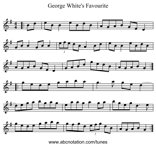 George White's Favourite - staff notation