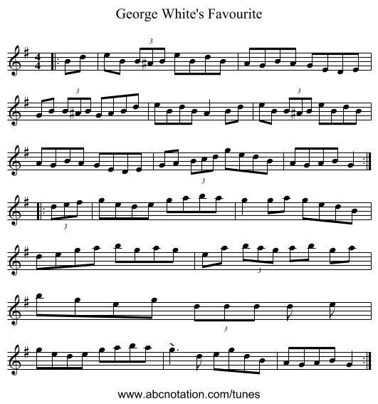 George White's Favourite - staff notation