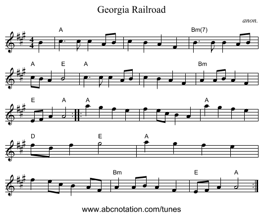 Georgia Railroad - staff notation