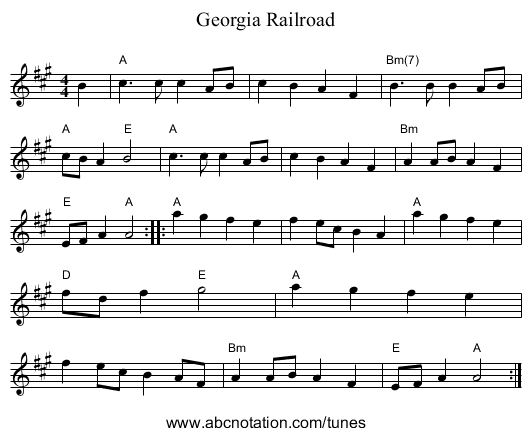 Georgia Railroad - staff notation