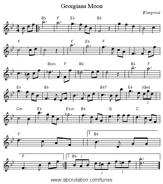 Georgiana Moon - staff notation