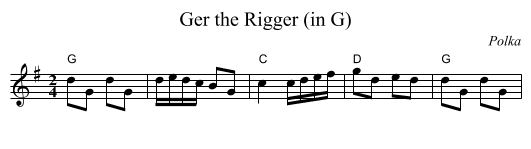 Ger the Rigger (in G) - staff notation