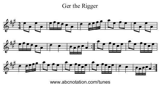 Ger the Rigger - staff notation