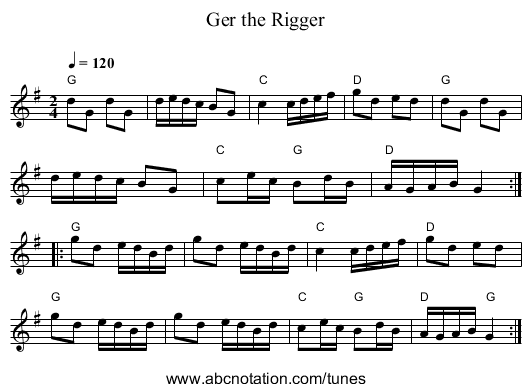 Ger the Rigger - staff notation