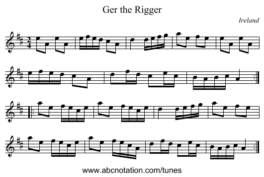 Ger the Rigger - staff notation
