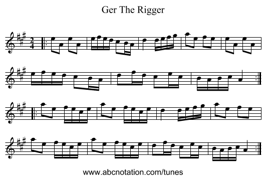 Ger The Rigger - staff notation