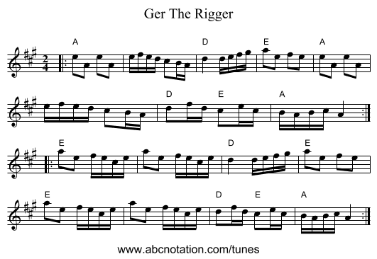Ger The Rigger - staff notation