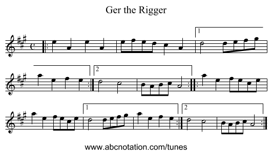 Ger the Rigger - staff notation
