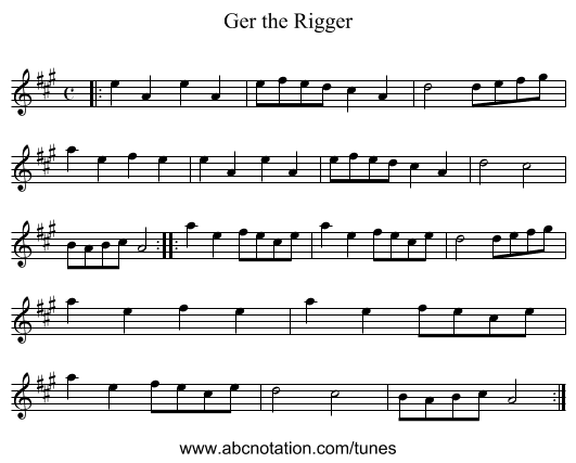 Ger the Rigger - staff notation