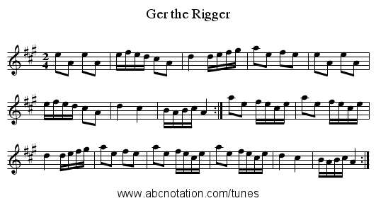 Ger the Rigger - staff notation