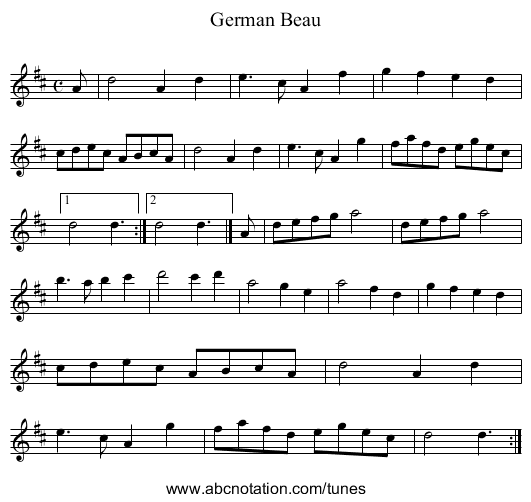 German Beau - staff notation
