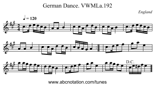German Dance. VWMLa.192 - staff notation