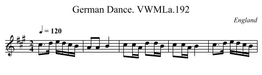 German Dance. VWMLa.192 - staff notation