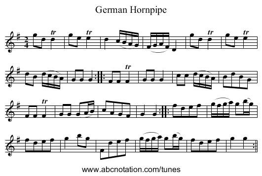 German Hornpipe - staff notation