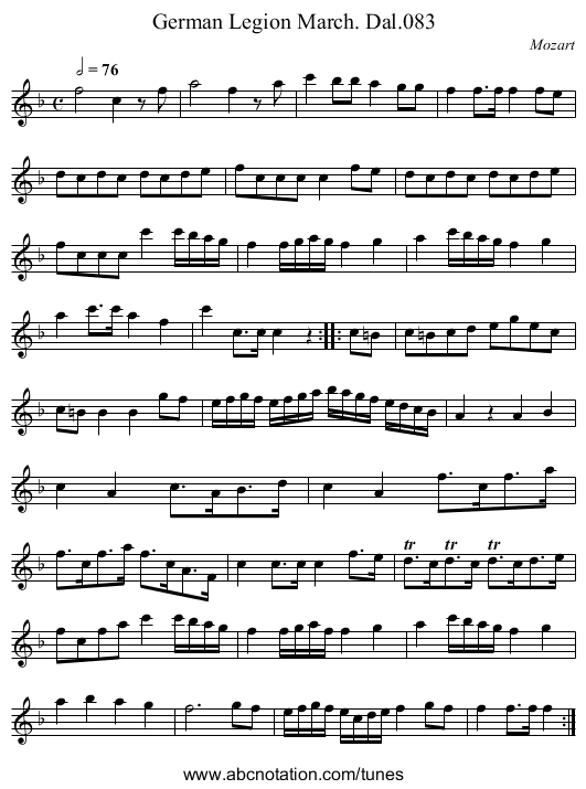 German Legion March. Dal.083 - staff notation