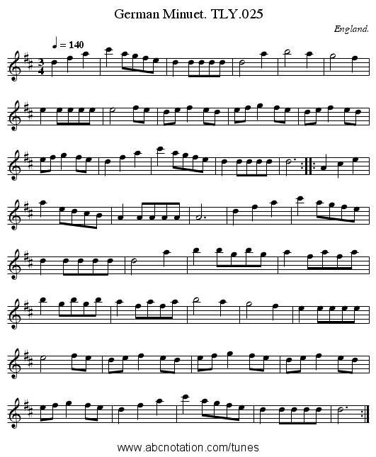 German Minuet. TLY.025 - staff notation