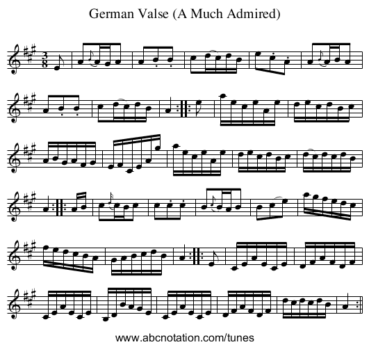 German Valse (A Much Admired) - staff notation