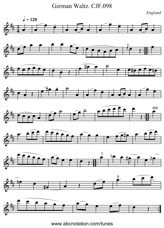 German Waltz. CJF.098 - staff notation