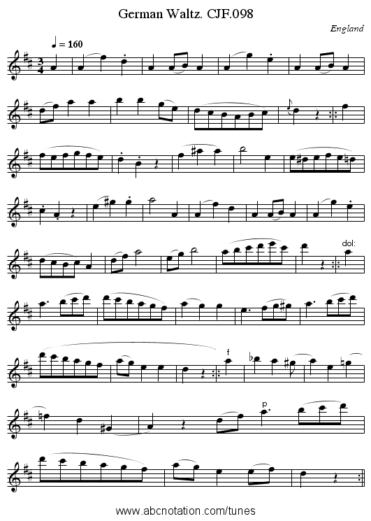 German Waltz. CJF.098 - staff notation