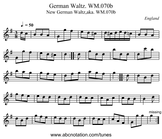 German Waltz. WM.070b - staff notation