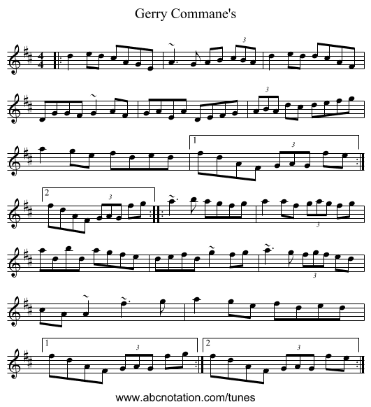 Gerry Commane's - staff notation