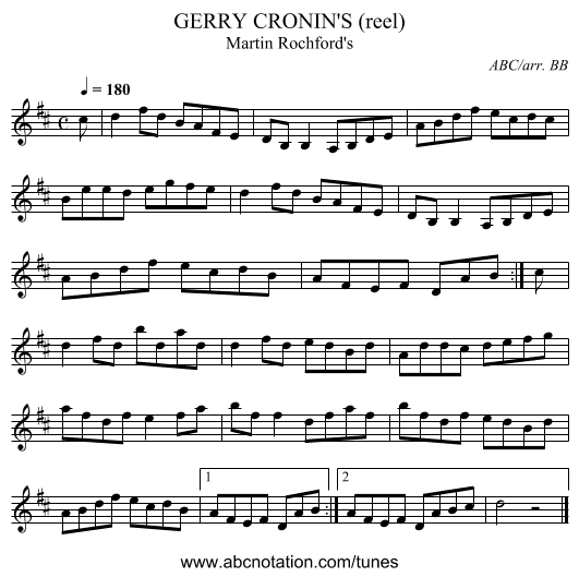 GERRY CRONIN'S (reel) - staff notation