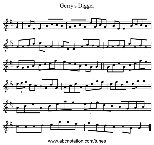 Gerry's Digger - staff notation