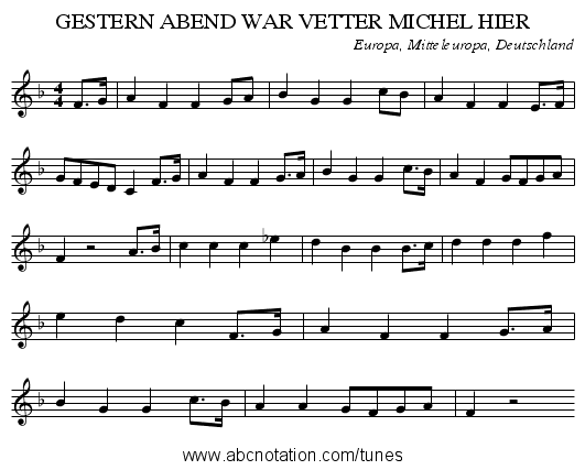 GESTERN ABEND WAR VETTER MICHEL HIER - staff notation
