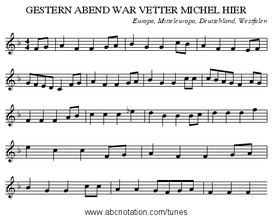 GESTERN ABEND WAR VETTER MICHEL HIER - staff notation