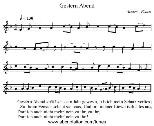 Gestern Abend - staff notation