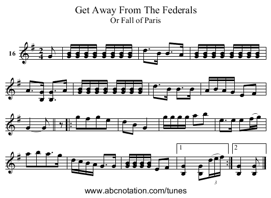 Get Away From The Federals - staff notation